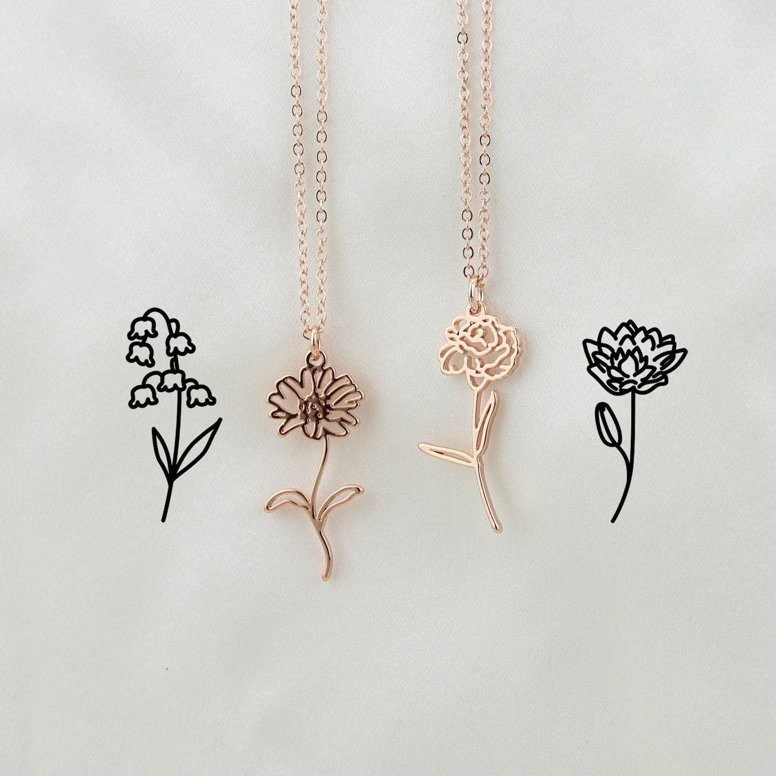 Wholesale Personalized Birth Month Flower Necklace, Mother Day Jewelry,  Name Necklace With Birth Flower, Gift For Friends, Poppy Flower, Sunflower  for your store