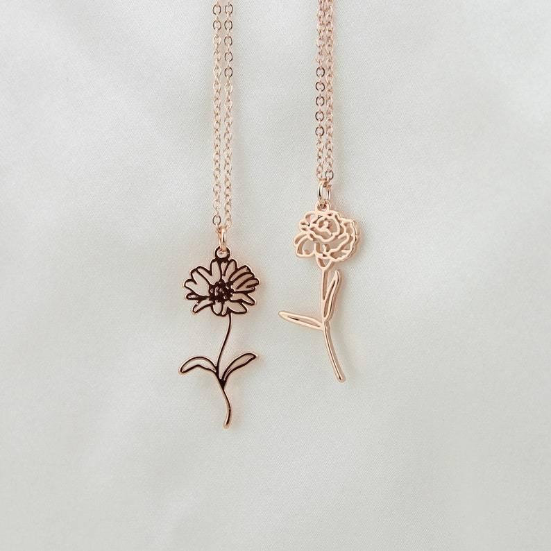 Birth Flower Necklace - Personalized Birth Month Flower Jewelry, Meaningful Birth Flower Pendant by Cushy Pups - Cushy Pups