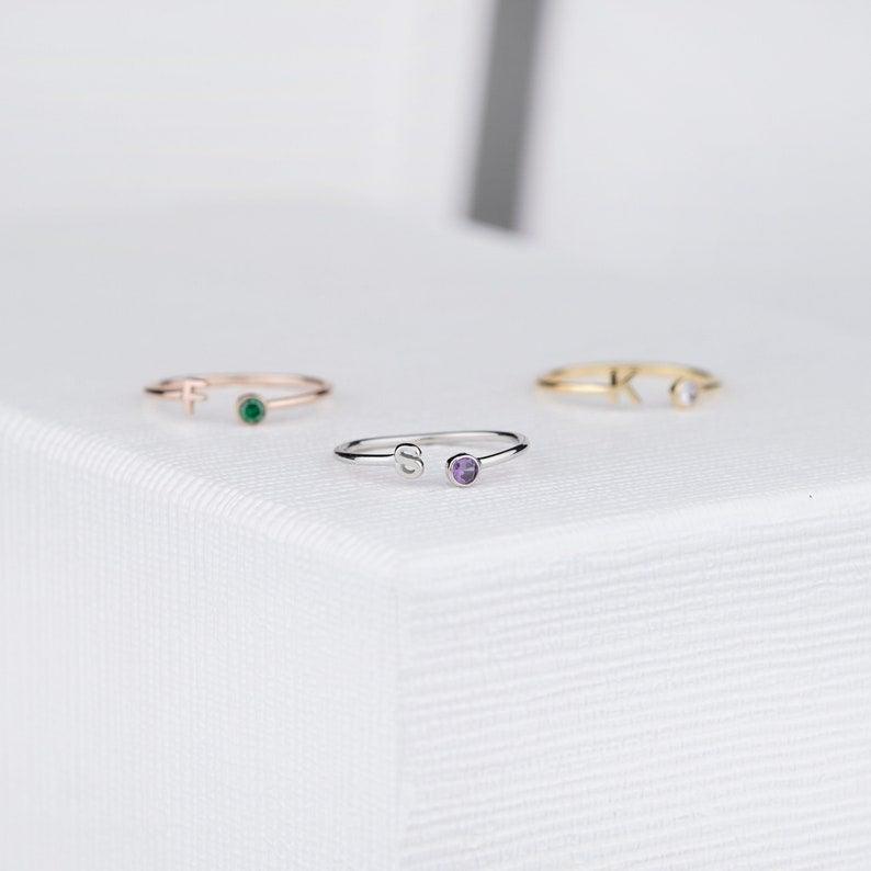 Birthstone Jewelry, Birthstone Rings for Mom, Birthstone Ring, Initial Ring - Cushy Pups - Cushy Pups