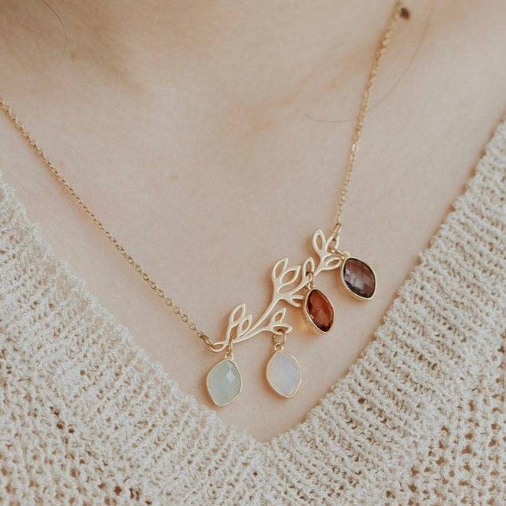 Birthstone Necklace - Birthstone Necklace for Mom, Leaf Necklace by Cushy Pups - Cushy Pups