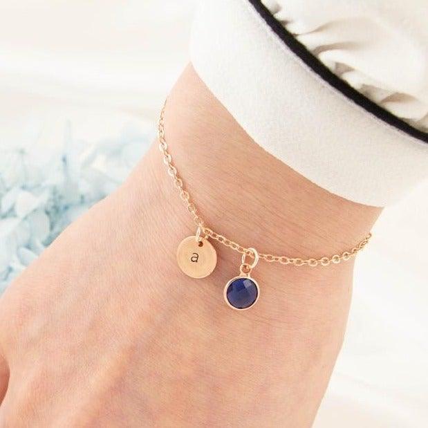 Birthstone Necklace with Initial - Initial and Birthstone Necklace, Letter Necklace with Birthstone by Cushy Pups - Cushy Pups