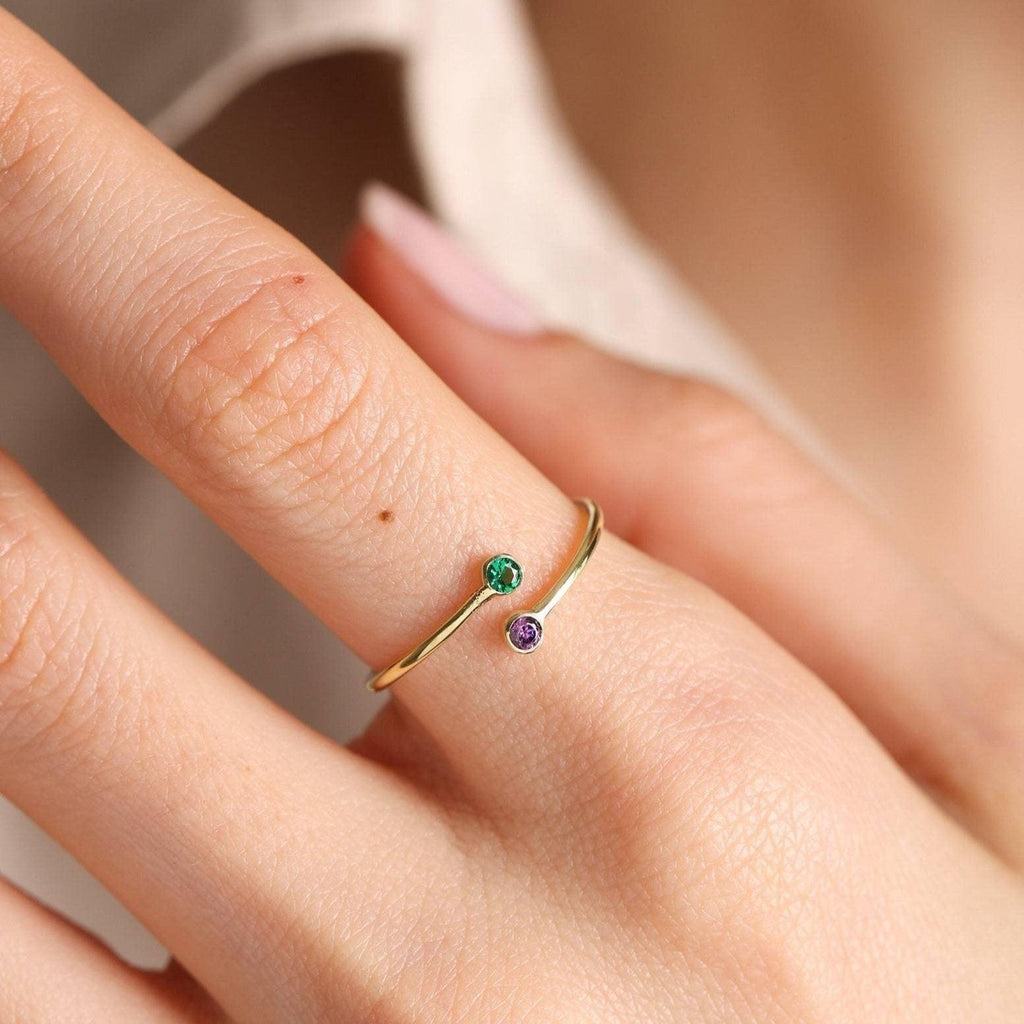 Birthstone Ring, Custom Birthstone Jewelry, 2 Birthstone Jewelry, Birthstone Colors, Mothers Ring 2 Stones - Cushy Pups - Cushy Pups