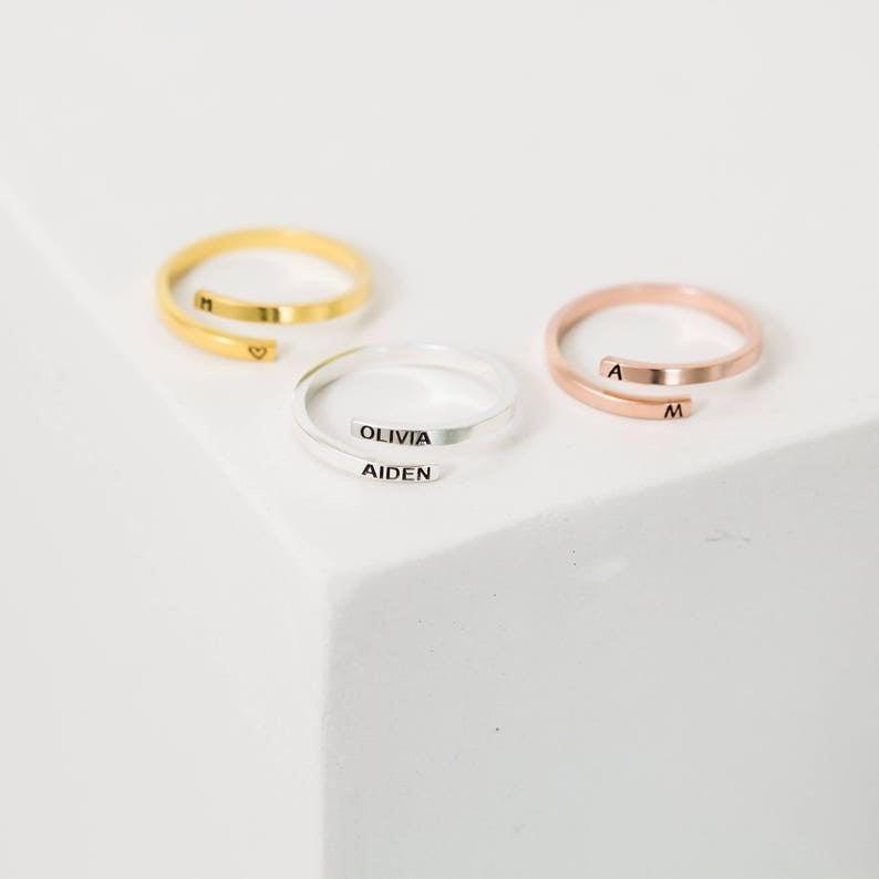 Custom Initial Ring, 2 Letter Initial Rings, Two Letter Rings, Personalized Initial Ring - Cushy Pups - Cushy Pups