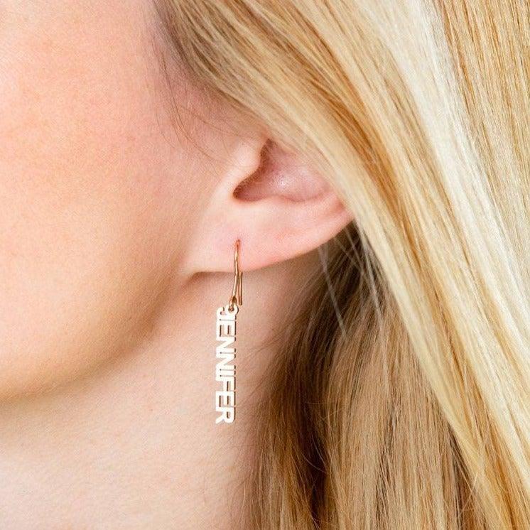 Earrings with Name, Name Earrings Gold, Personalized Name Earrings by Cushy Pups - Cushy Pups