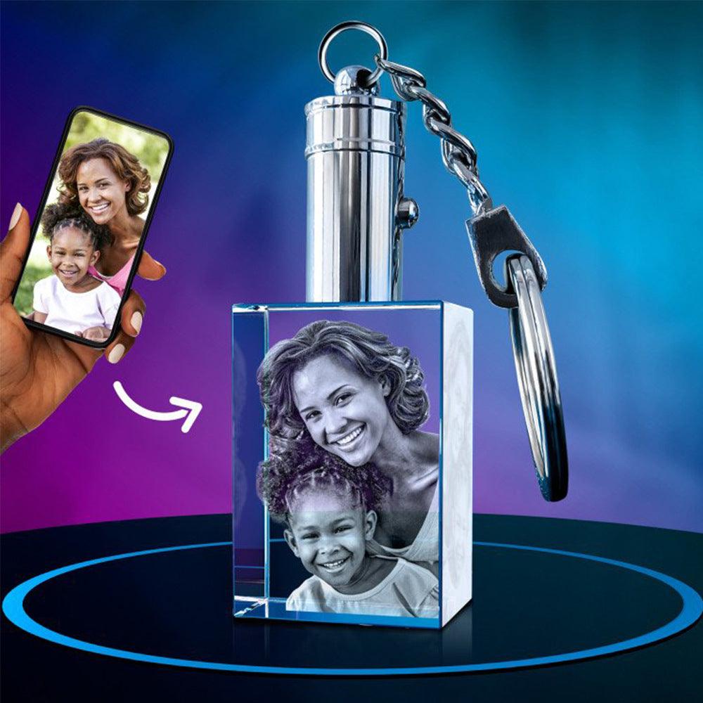 Engraved Crystal Keychain, Photo Glass Keyring, 3D Crystal Photo Keychain - Cushy Pups