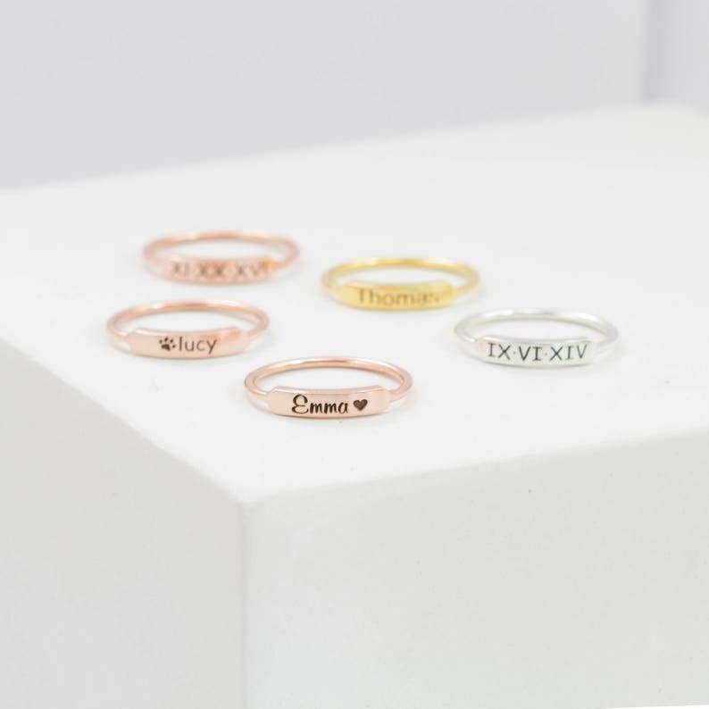 Engraved Rings for Women - Custom Engraved Rings, Personalized Mother's Rings by Cushy Pups - Cushy Pups
