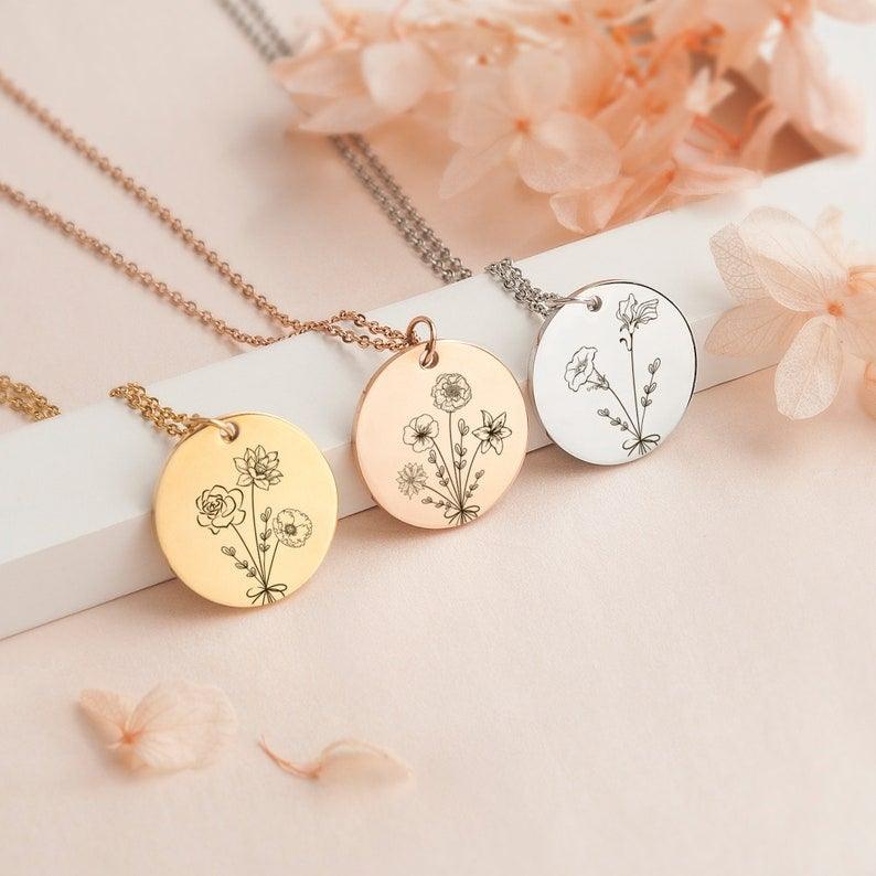 February Birth Flower Necklace - October Birth Flower Necklace - May Birth Flower Necklace - April Birth Flower Necklace - Personalized Birth Flower Jewelry - Cushy Pups