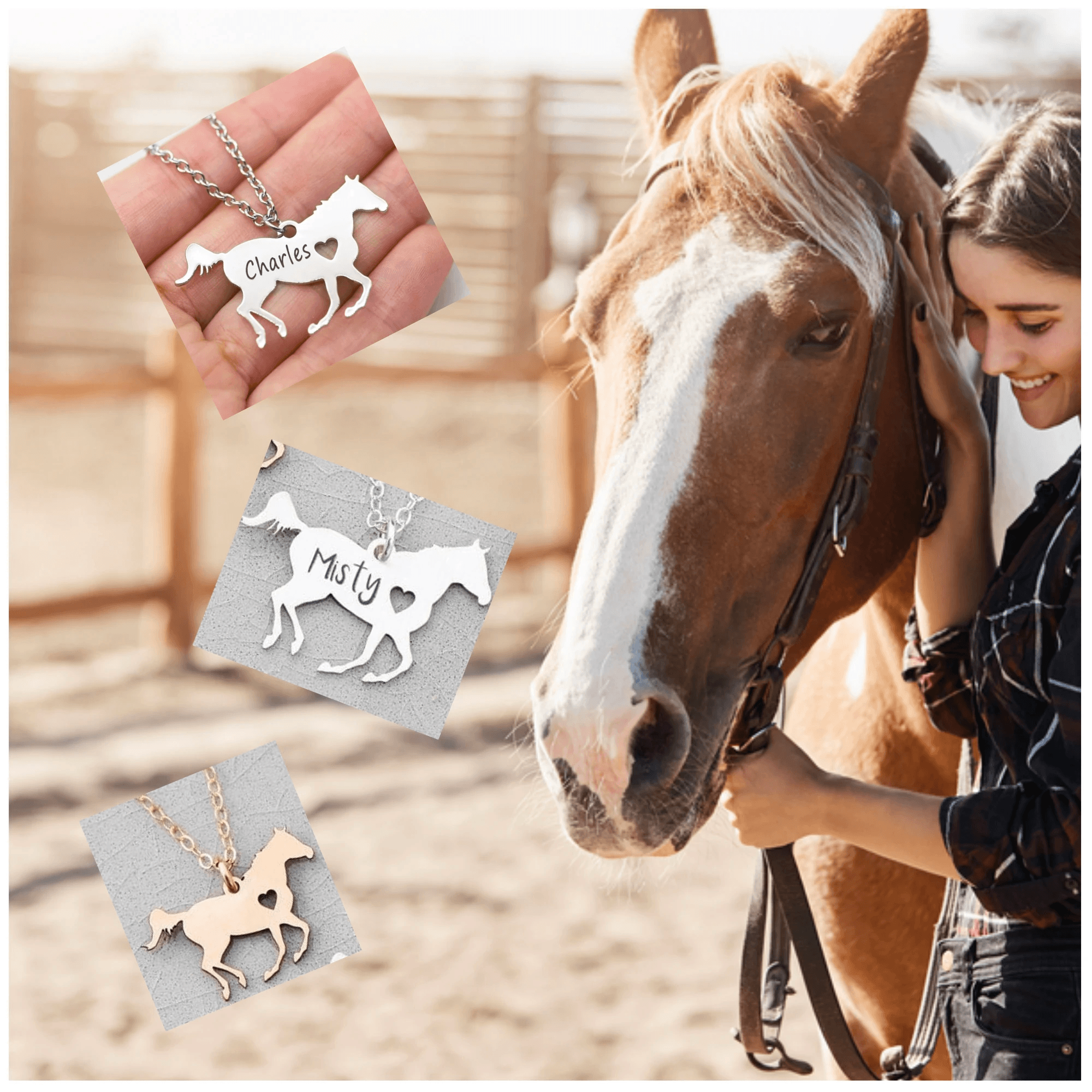 Horse necklace with name on sale