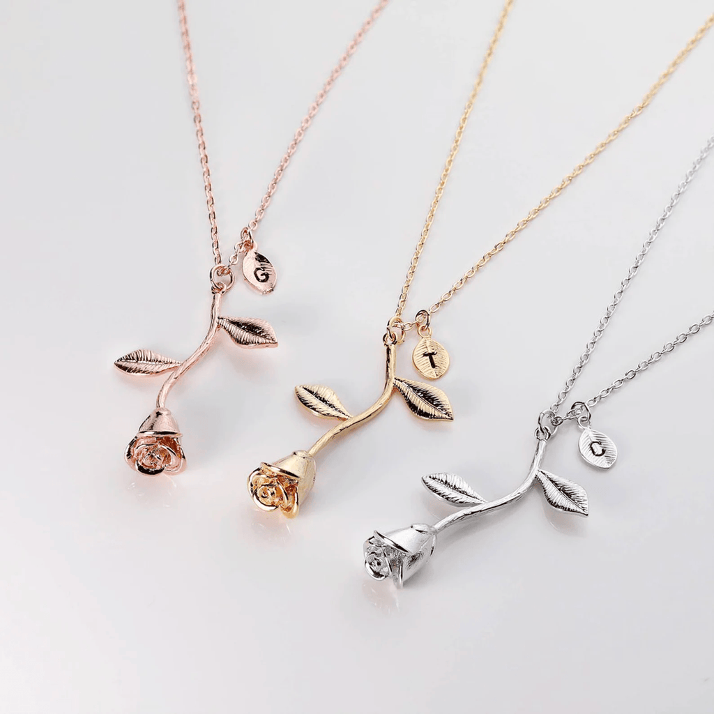 Rose Gold Initial Necklace - Rose Gold Letter Necklace, Personalized Initial Pendant by Cushy Pups - Cushy Pups
