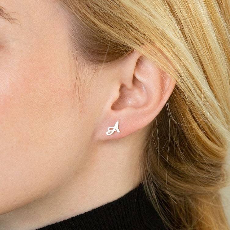 Silver Initial Earrings, Alphabet Earrings - Personalized and Customized by Cushy Pups - Cushy Pups