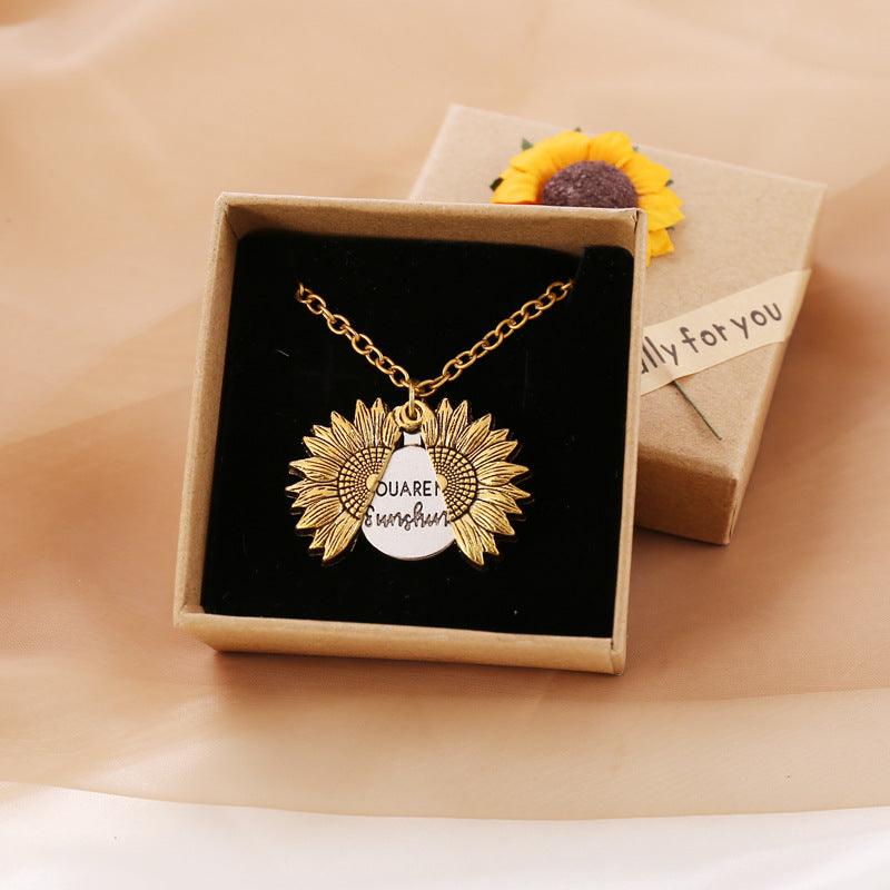 Sunflower Necklace, You Are My Sunshine Necklace, Sunshine Necklace, Sunflower Pendant, Custom with Your Text - Cushy Pups