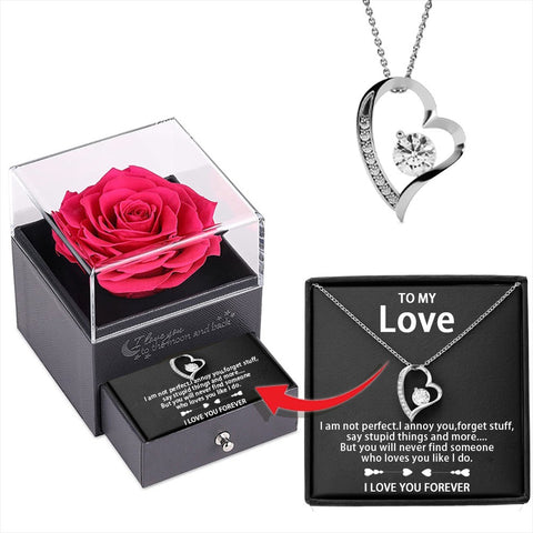 Hollow Zircon Heart Necklace in Rose Gift Box – Romantic Jewelry, Anniversary, Birthday, Valentine’s Day Gift for Her