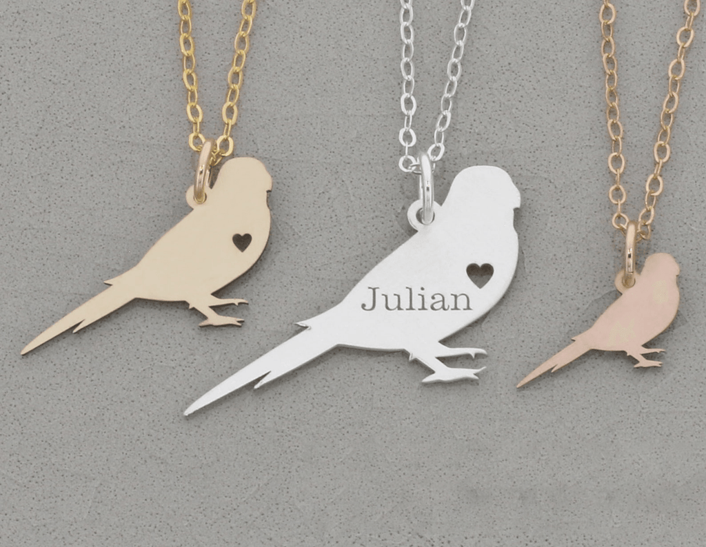 Bird Necklace - Bird Pendant, Custom Bird Necklace with Heart and Name by Cushy Pups - Cushy Pups