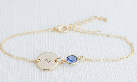 Birthstone Necklace with Initial - Initial and Birthstone Necklace, Letter Necklace with Birthstone by Cushy Pups - Cushy Pups