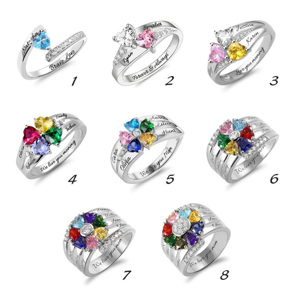 Birthstone Ring, Custom Birthstone Jewelry, Birthstone Ring with Name, Family Ring 8 Stones - Cushy Pups - Cushy Pups