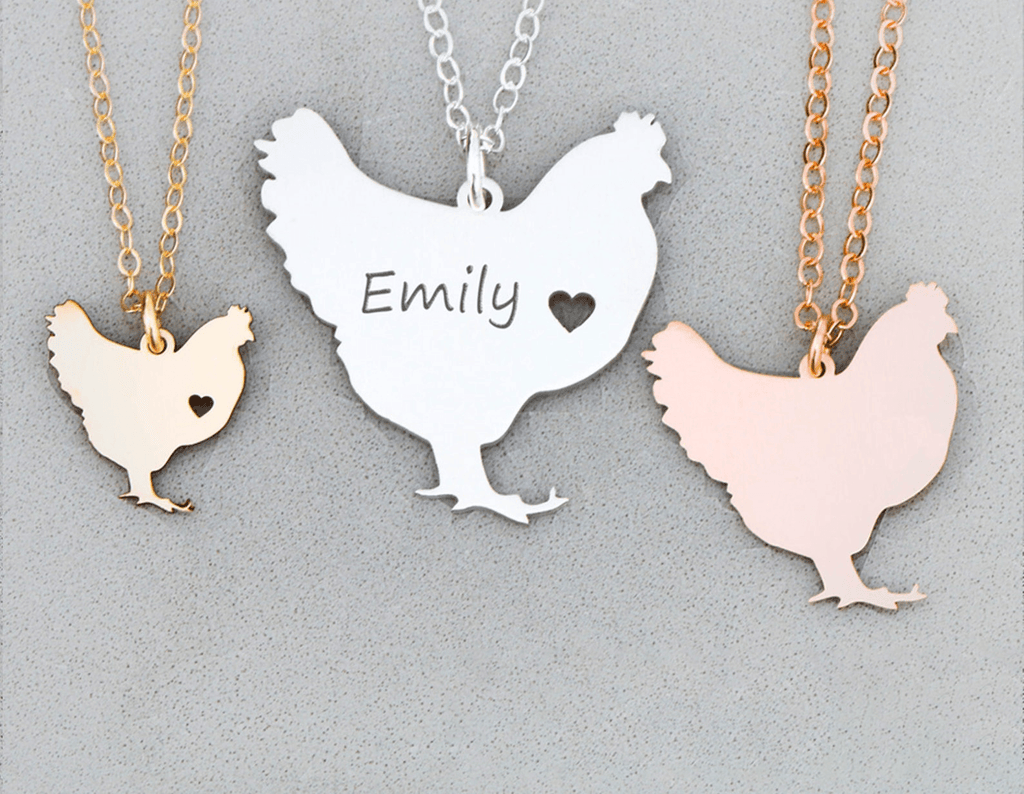 Chicken Necklace - Chicken Pendant with Name, Personalized Chicken Jewelry by Cushy Pups - Cushy Pups
