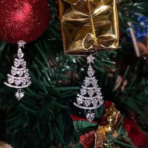 Christmas Earrings - Christmas Tree Earrings, Sterling Silver Christmas Earrings by Cushy Pups - Cushy Pups