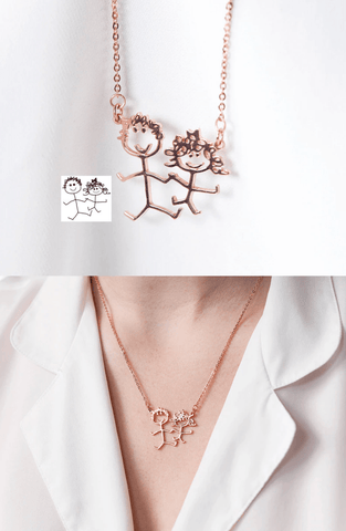 Drawing Necklace - Pendant Drawing, Necklace Sketch, Custom Kids' Art Necklace by Cushy Pups - Cushy Pups