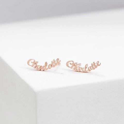 Earrings with Name - Personalized Name Earrings, Gold Name Plate Earrings by Cushy Pups - Cushy Pups
