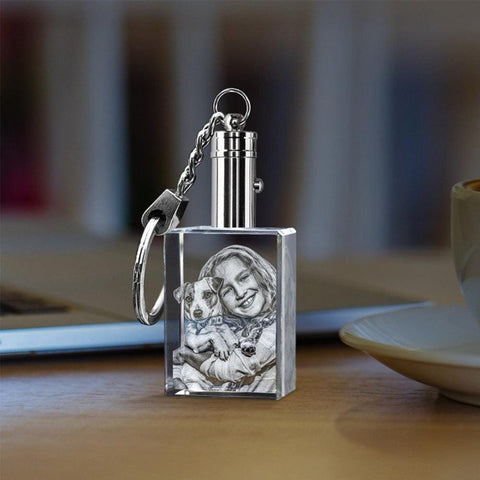 Engraved Crystal Keychain, Photo Glass Keyring, 3D Crystal Photo Keychain - Cushy Pups