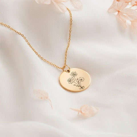February Birth Flower Necklace - October Birth Flower Necklace - May Birth Flower Necklace - April Birth Flower Necklace - Personalized Birth Flower Jewelry - Cushy Pups