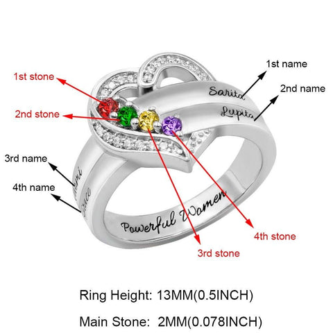 Mothers Ring 4 Stones, Birthstone Ring, Custom Birthstone Jewelry, Birthstone Ring with Name - Cushy Pups - Cushy Pups