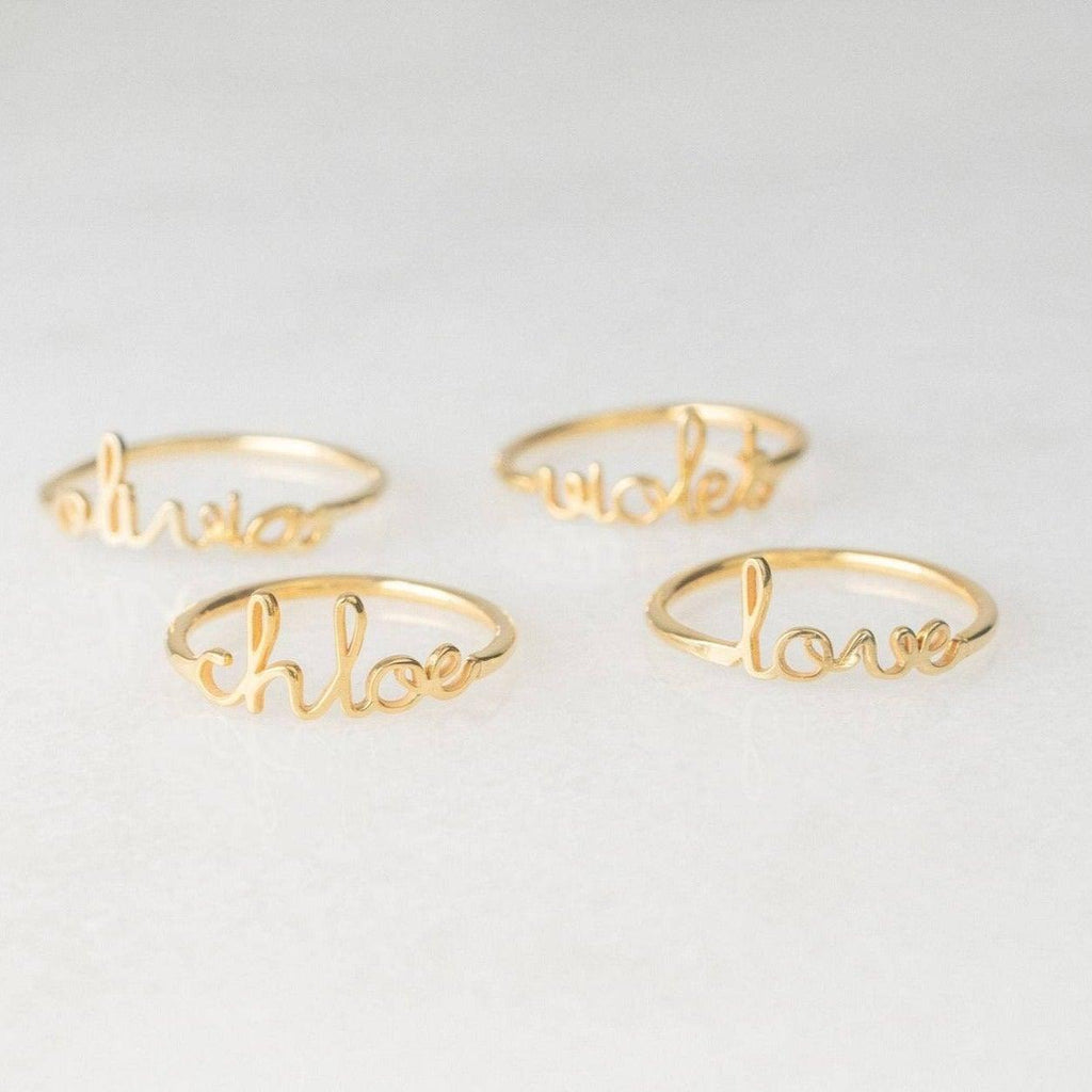 Name Plate Ring Gold - Promise Ring with Names, Sterling Silver Ring with Name by Cushy Pups - Cushy Pups