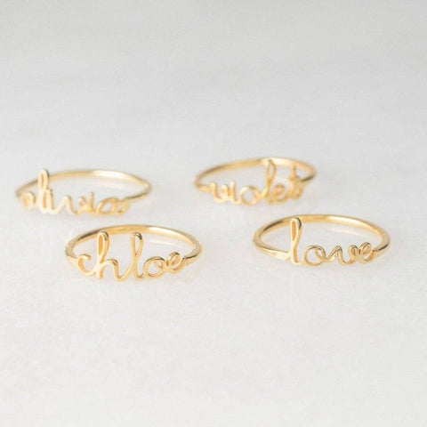 Name Plate Ring Gold - Promise Ring with Names, Sterling Silver Ring with Name by Cushy Pups - Cushy Pups