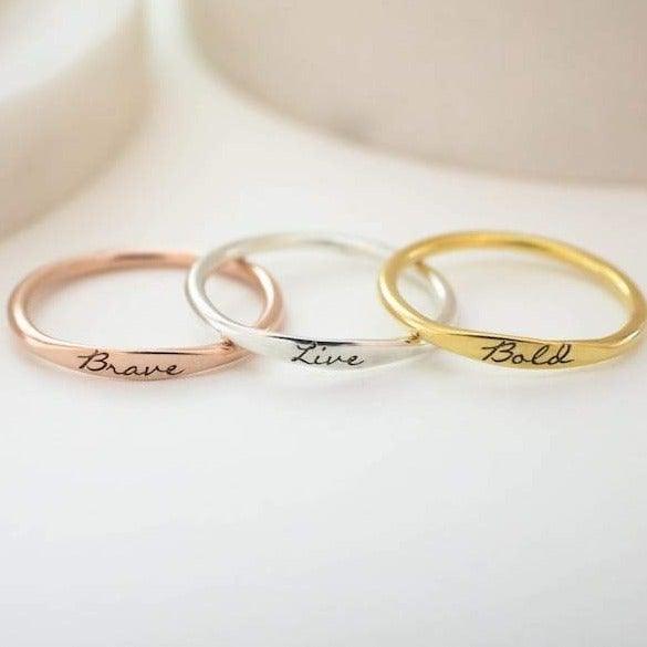 Personalized Name Ring - Name Plate Ring Gold, Promise Ring with Names by Cushy Pups - Cushy Pups