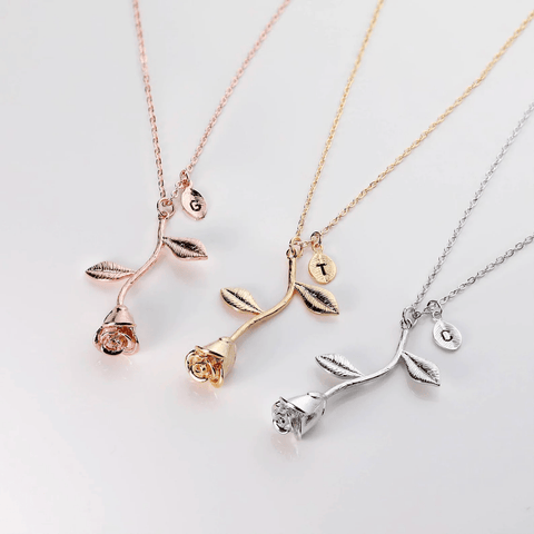 Rose Gold Initial Necklace - Rose Gold Letter Necklace, Personalized Initial Pendant by Cushy Pups - Cushy Pups
