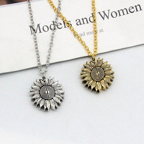 Sunflower Necklace, You Are My Sunshine Necklace, Sunshine Necklace, Sunflower Pendant, Custom with Your Text - Cushy Pups