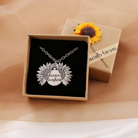 Sunflower Necklace, You Are My Sunshine Necklace, Sunshine Necklace, Sunflower Pendant, Custom with Your Text - Cushy Pups